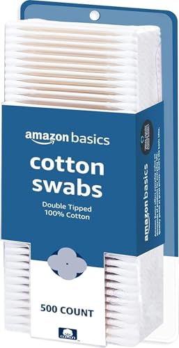 Amazon Basics Double-Tipped Cotton Swabs for Personal Hygiene and Baby Care, Cotton, Versatile, Baby Safe, 500 Count